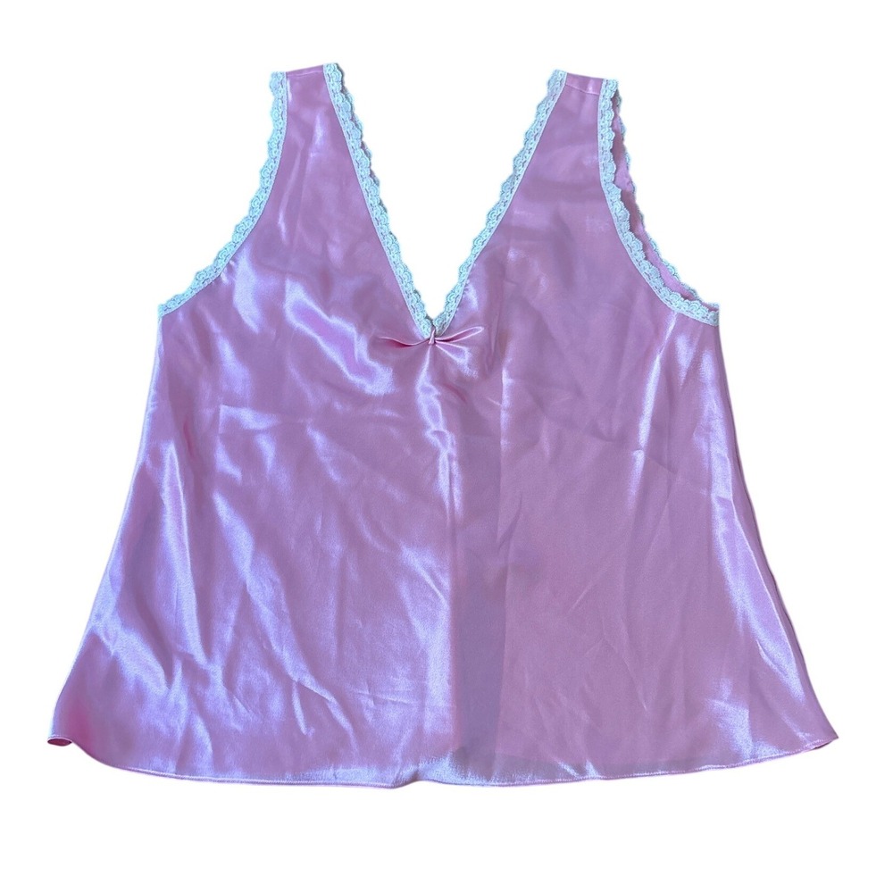 Oscar de la Renta Camisole Women Pink Satin Lace Trim Vintage Style SIZE Large